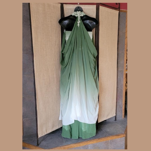 Fantasy Elves Victorian Prom Dress Wrap Cape Green Long Gown Lace Sequin Corset - Picture 11 of 15